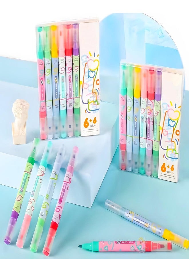 WISHKEY Double-Head Color Overlay Marker Pens, Non-Toxic Ink Marker, Quick Drying Colorful Highlighter Pens for Multipurpose, Stationery Items for Kids and Adults, 8+ Years (Pack of 6, Multicolor) - Image 5